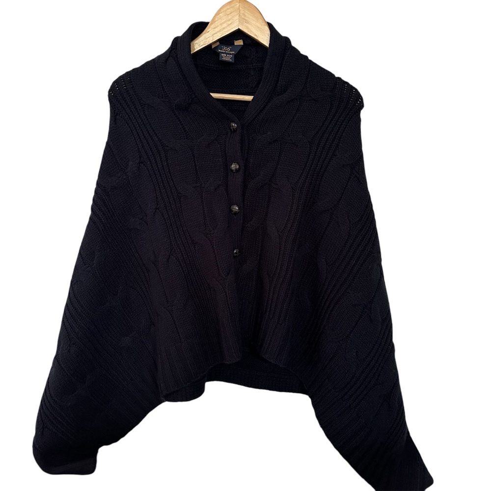 Brooks Brothers 346 Navy Cable Knit‎ Poncho Shrug Wool Blend Academia Preppy